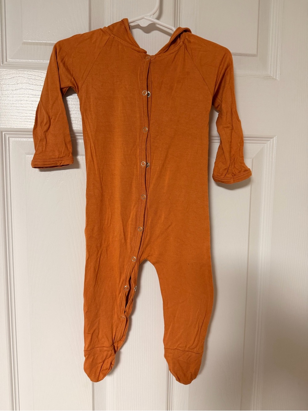 Bamboo Orange Bear Hooded One-Piece Footed Romper